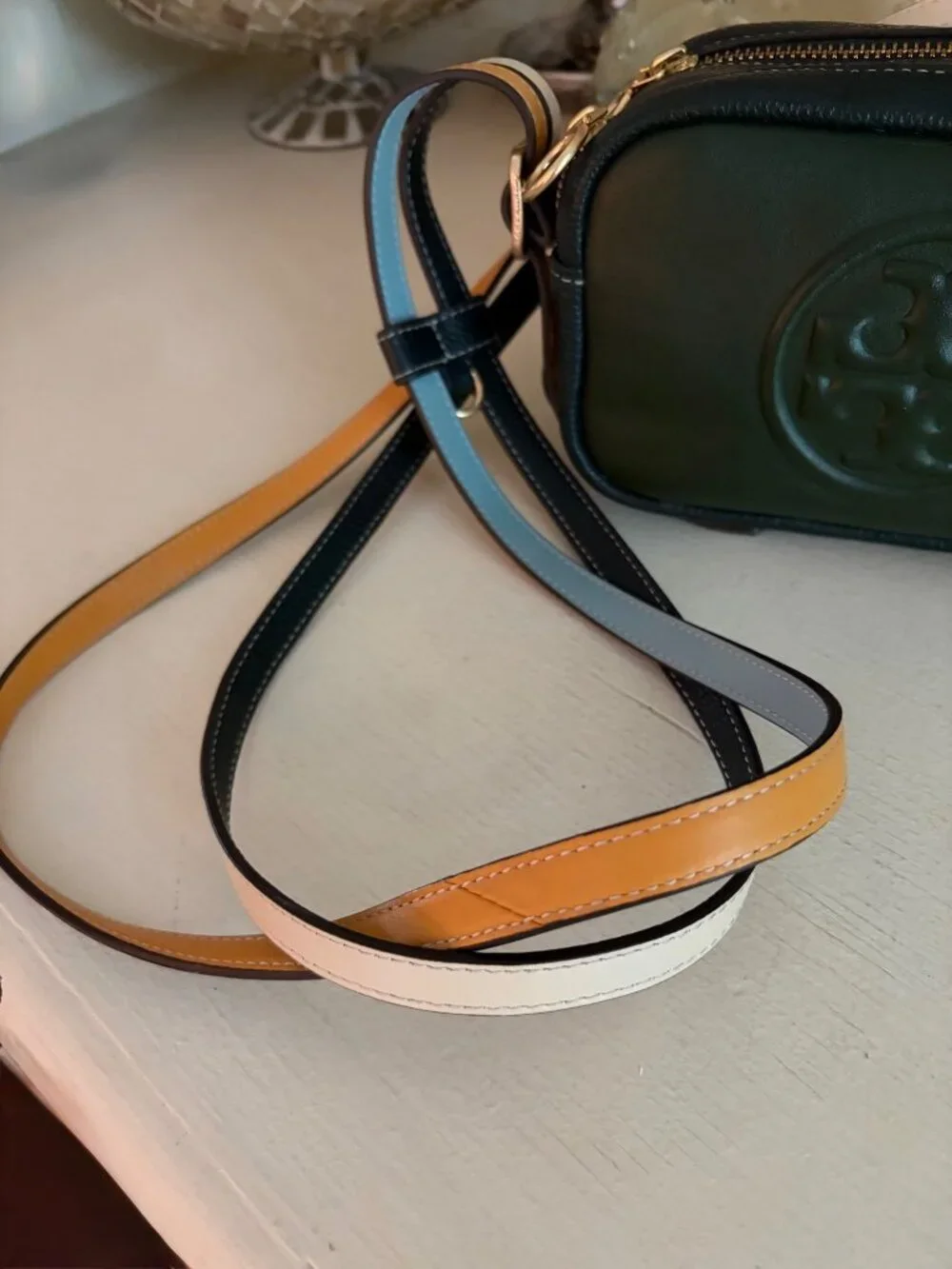 Tory Burch Perry Bombe Leather Patina Dark Green Crossbody Bag - Picture 6 of 12